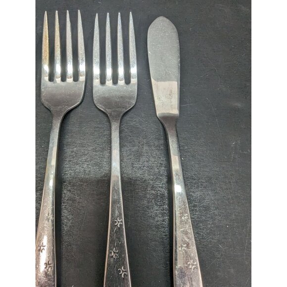 All American Stainless By Oneida Starburst Pattern 4 Salad Fork 1 Spreader - Picture 5 of 8